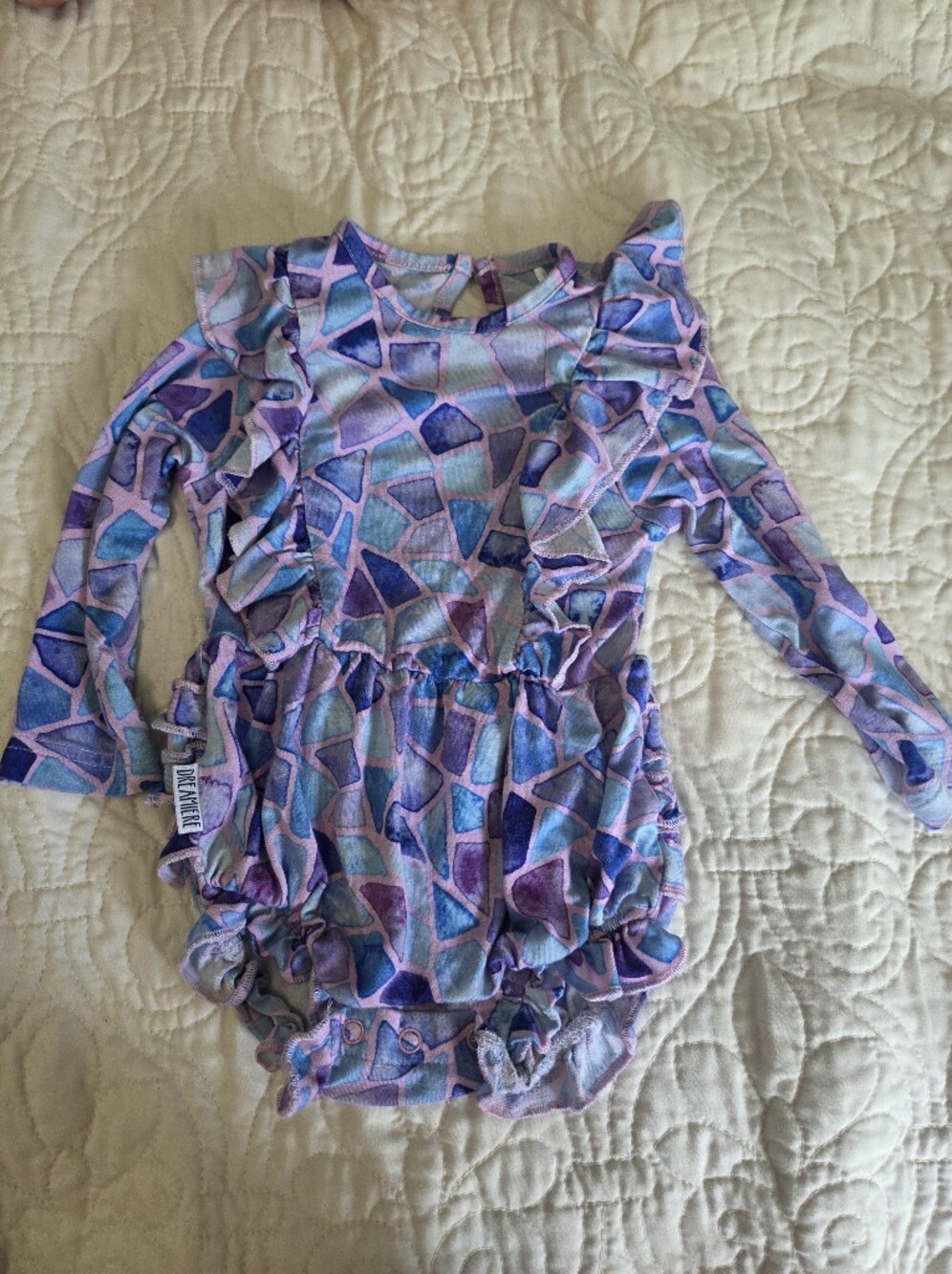 Dreamers Purple & Blue Mosaic Ruffle One-Piece Bamboo